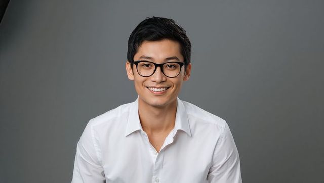 Smiling professional wearing black glasses and white shirt, approachable corporate headshot