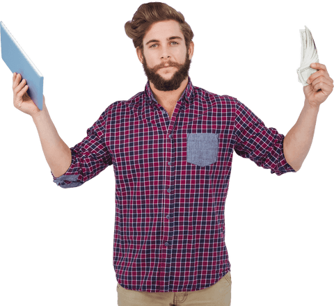 Transparent Entrepreneur Holding Tablet Money Business Success