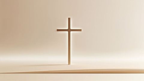 Glowing cross in minimalist beige setting - a powerful symbol of jesus' sacrifice and resurrection