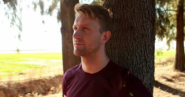 Man Relaxing Outdoors By Tree On Sunny Day - Download Free Stock Images Pikwizard.com