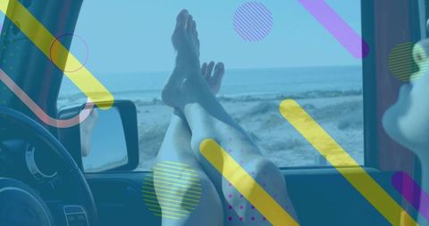 Traveler relaxing in car by scenic ocean view