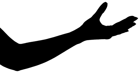 Silhouette of overstretched hand on transparent background