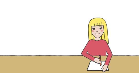 Illustration of Schoolgirl Writing at Desk in Classroom Setting - Download Free Stock Images Pikwizard.com