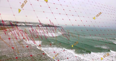 Digital Data Visualization over Ocean Beach Landscape - Download Free Stock Images Pikwizard.com