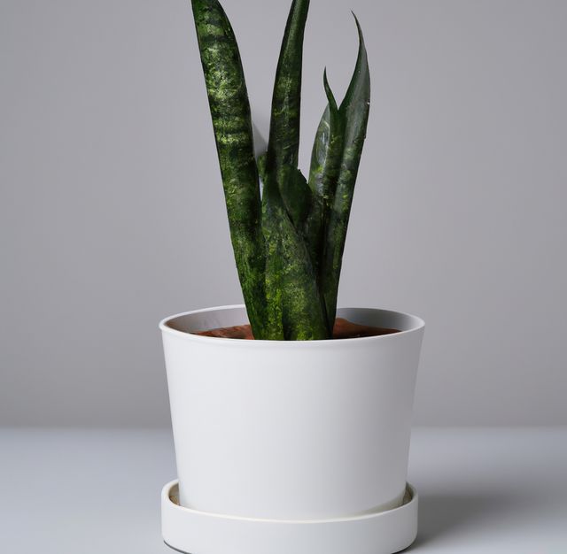 Image of close up of indoor plant in white pot on grey background. Plants and nature concept.
