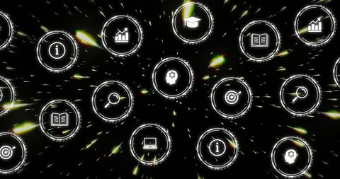 Digital icons network on black background conceptual image