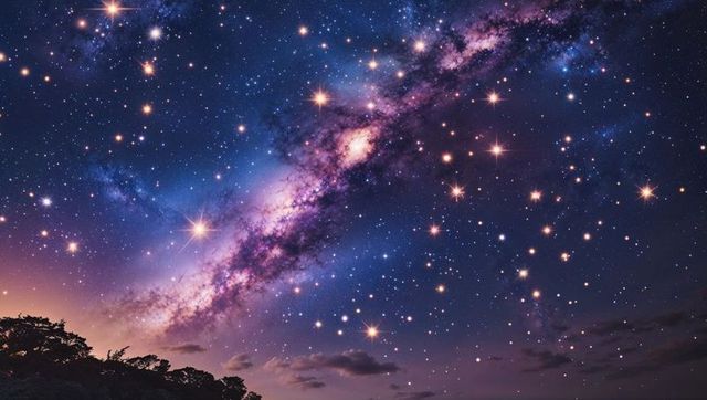 Starry Night Sky with Milky Way Galaxy Over Landscape