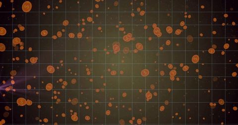 Futuristic visualization with orange coins in digital matrix