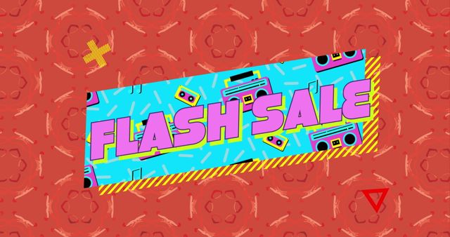 Retro Flash Sale Banner with 80s Graphic Elements - Download Free Stock Images Pikwizard.com