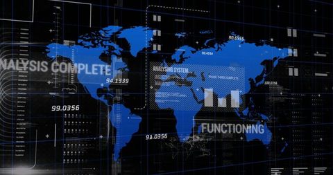 Digital World Map with Data and Graphs on Screen
