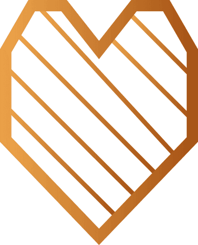 Geometric gold heart with stripes on transparent background