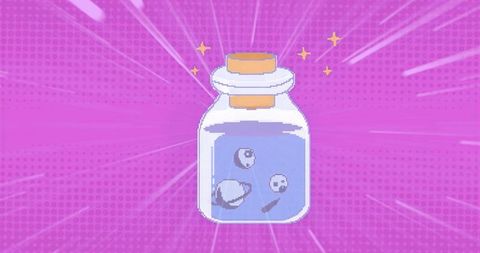 Pixel Art Fantasy Jar with Blue Liquid and Eyeballs