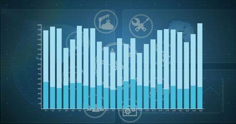 Descriptive graph with business icons on digital background