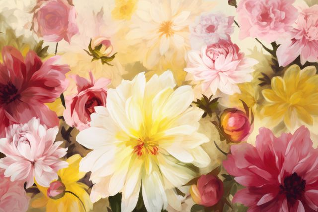 Close up of multi coloured flowers background, created using generative ai technology - Download Free Stock Photos Pikwizard.com