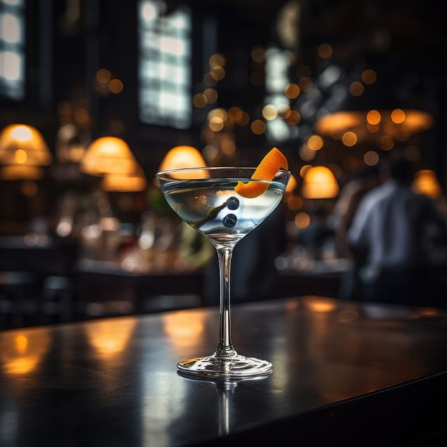 Elegant Martini on Bar Counter in Dimly Lit Cocktail Lounge - Download Free Stock Images Pikwizard.com