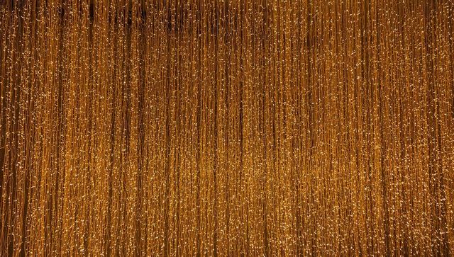 Shimmering golden curtain of vertical string lights creating warm ambient backdrop