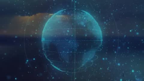 Futuristic Holographic Earth Visualization at Ocean Dusk