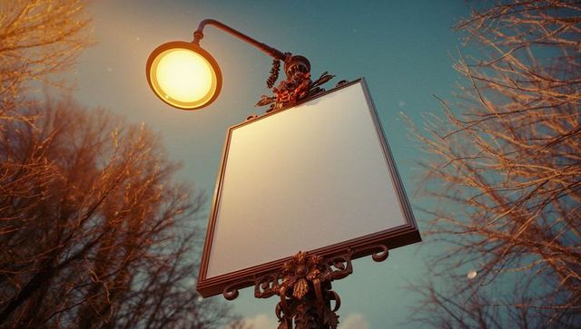 Vintage street lamp with blank signboard in evening park