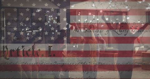 America Flag Overlay with Friends Celebrating with Sparklers