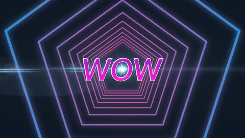 Neon Hexagon Tunnel with Wow Text Animation