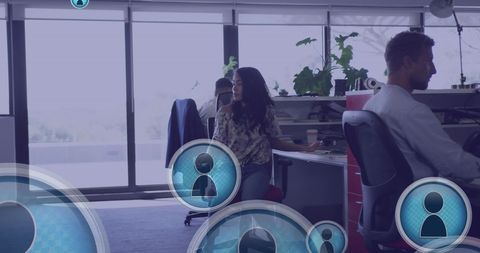 Global Networking Concept in Modern Office with Digital Icons