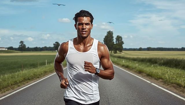 Focused Athlete Running on Scenic Country Road