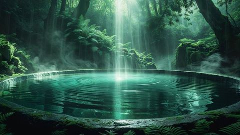 Mystical Stone Pool in Enchanting Forest Clearing