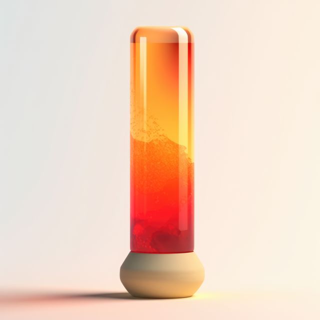 Orange and red lava lamp on white background, created using generative ai technology. Retro, psychedelic, relaxation and interior decoration lamp concept digitally generated image.