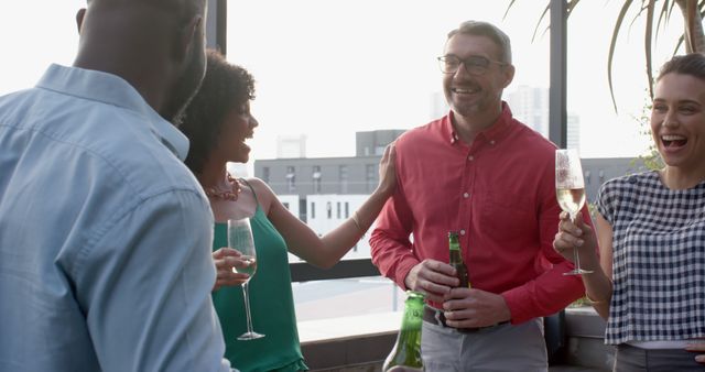 Diverse Colleagues Enjoying Drinks on Office Balcony - Download Free Stock Images Pikwizard.com