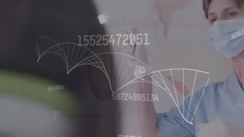 Doctor Examines DNA Strands with Futuristic Interface