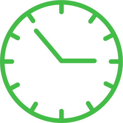 Green clock illustration on transparent background for time concepts