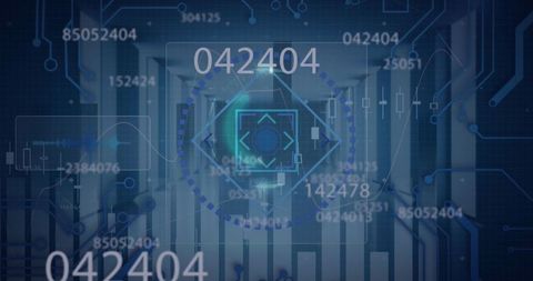 Futuristic digital interface in data center with hud elements