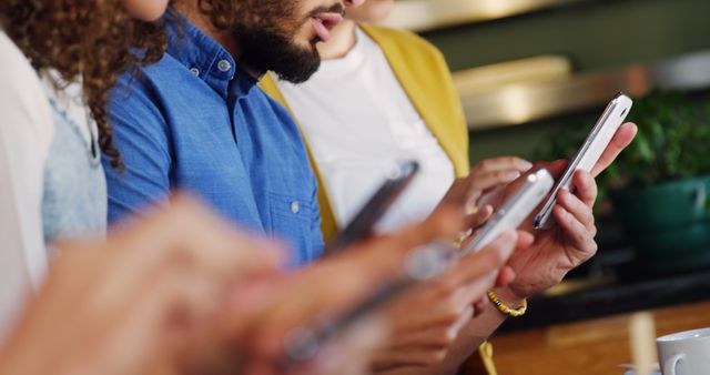 Unrecognizable People Using Smartphones in Cafe - Download Free Stock Images Pikwizard.com