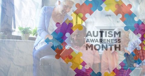 Seniors engaging with devices during autism awareness month