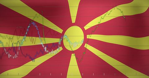 Data analytics chart overlay on north macedonia flag