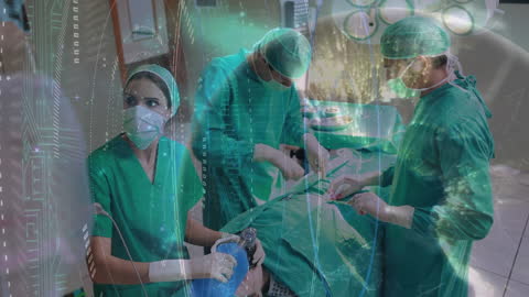 Surgical Team Performing Operation with Digital Data Overlay