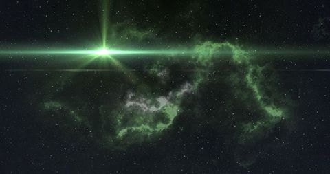 Glowing Green Abstract Cosmic Scene with Twinkling Stars