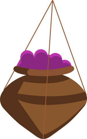 Rustic earthenware pot hanging with berries on transparent background