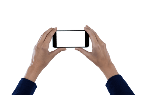 Hands holding transparent smartphone ready for messaging