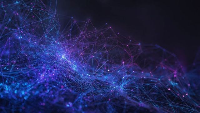 Futuristic glowing mesh network in cyberspace