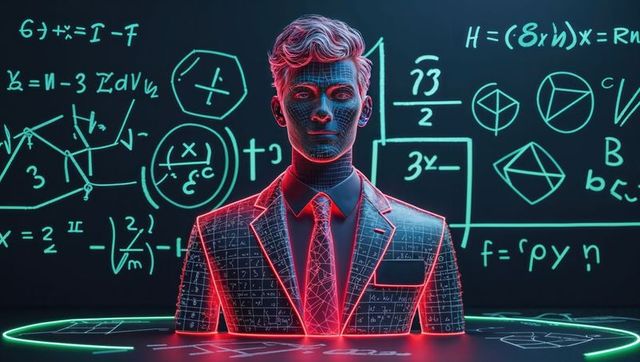 Futuristic Holographic Bust Amid Scientific Equations