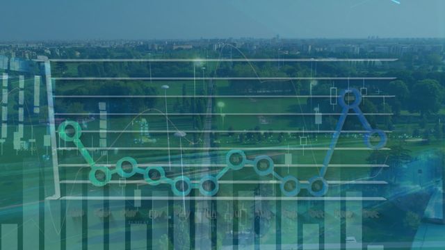 This video features financial graphs overlaying a modern cityscape, symbolizing urban development and economic growth. The use of stock market graphs and data visualization highlights themes of global finance, investment, and technology. It is ideal for use in reports, presentations, websites, and articles related to economic trends, financial analysis, business solutions, and futuristic development.