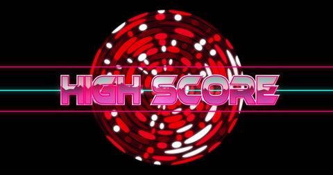 High Score Neon Banner Over Abstract Red Circles