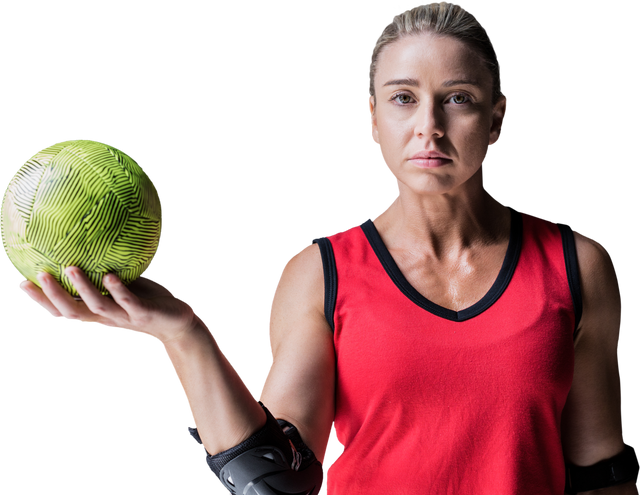 Confident Female Athlete Holding Green Transparent Handball in Red Tank Top - Download Free Stock Videos Pikwizard.com