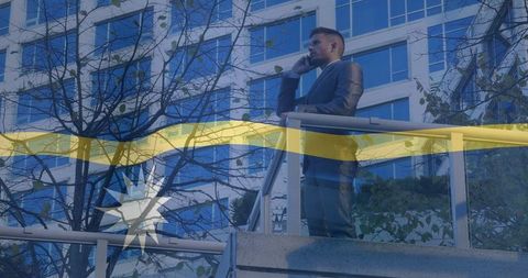 Executive Businessman Speaking on Smartphone Against Modern Architecture