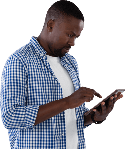 Man in Plaid Shirt Using Digital Tablet on Transparent Background - Download Free Stock Videos Pikwizard.com