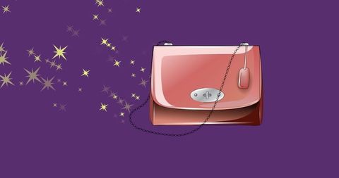 Trendy handbag illustration with star accents on purple background