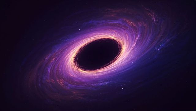 Supermassive black hole with glowing accretion disk in deep space