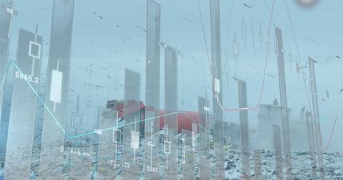 financial data overlay on garbage dump symbolizes economic impact - Download Free Stock Images Pikwizard.com