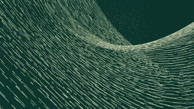 Futuristic flowing digital abstract on dark green canvas